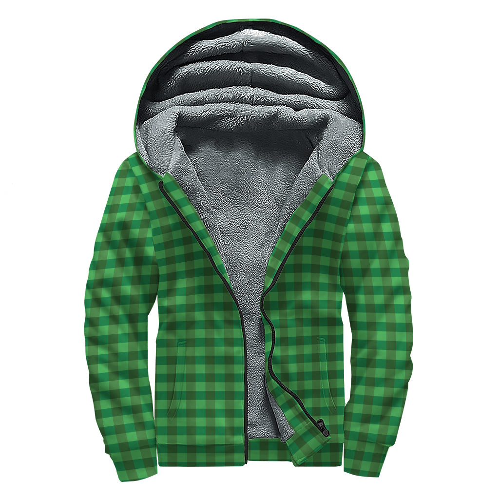 Green Tartan Saint Patrick's Day Print Sherpa Lined Zip Up Hoodie