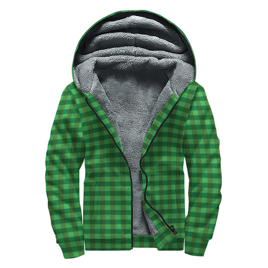 Green Tartan Saint Patrick's Day Print Sherpa Lined Zip Up Hoodie