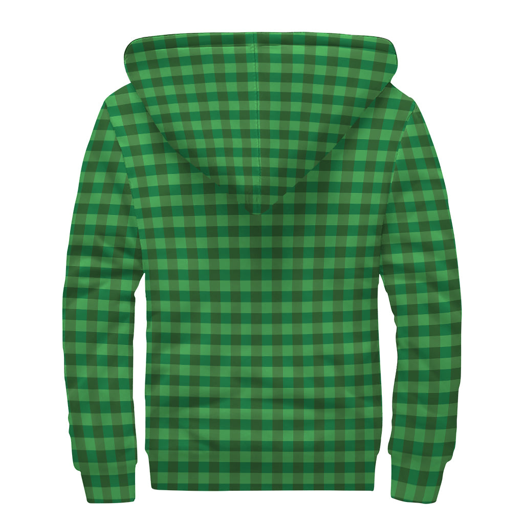 Green Tartan Saint Patrick's Day Print Sherpa Lined Zip Up Hoodie
