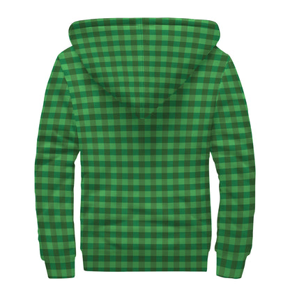 Green Tartan Saint Patrick's Day Print Sherpa Lined Zip Up Hoodie