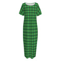 Green Tartan Saint Patrick's Day Print Short Sleeve Long Nightdress