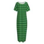 Green Tartan Saint Patrick's Day Print Short Sleeve Long Nightdress