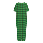Green Tartan Saint Patrick's Day Print Short Sleeve Long Nightdress