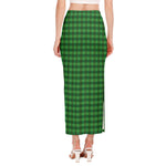 Green Tartan Saint Patrick's Day Print Side Slit Maxi Skirt