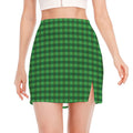 Green Tartan Saint Patrick's Day Print Side Slit Mini Skirt