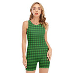 Green Tartan Saint Patrick's Day Print Sleeveless One Piece Swimsuit