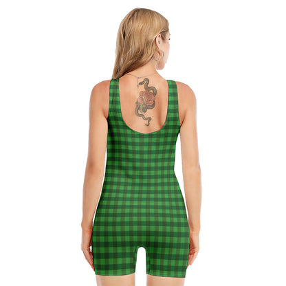 Green Tartan Saint Patrick's Day Print Sleeveless One Piece Swimsuit