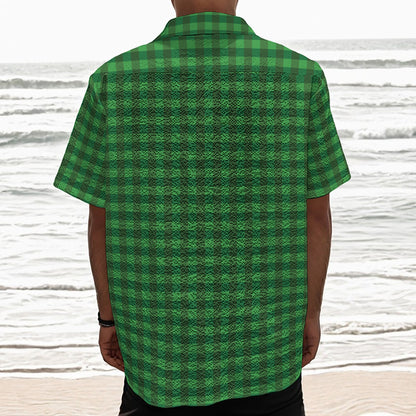 Green Tartan Saint Patrick's Day Print Textured Short Sleeve Shirt