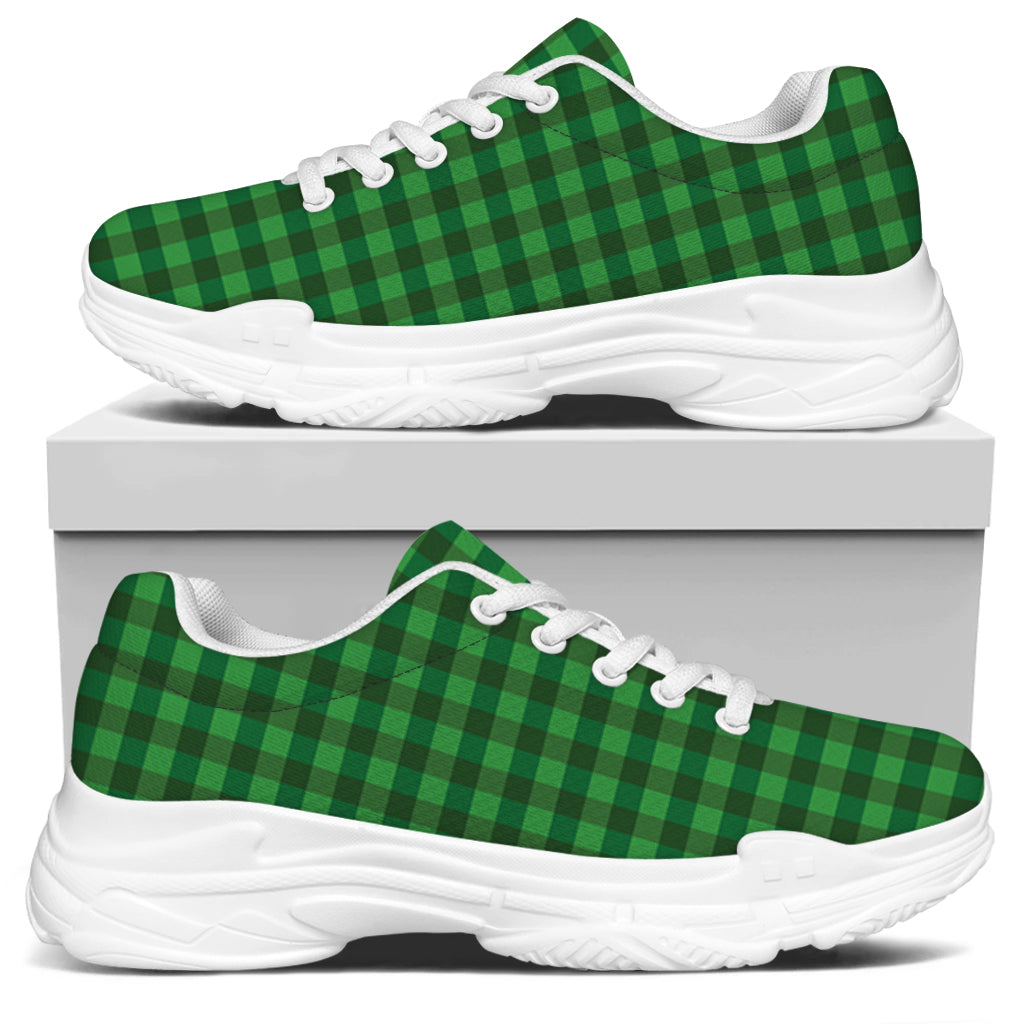 Green Tartan Saint Patrick's Day Print White Chunky Shoes