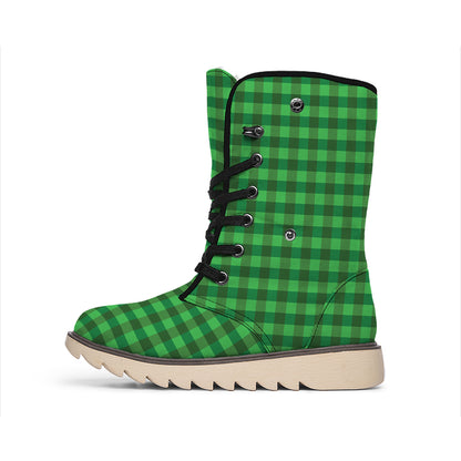 Green Tartan Saint Patrick's Day Print Winter Boots