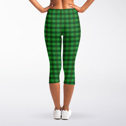 Green Tartan Saint Patrick's Day Print Women's Capri Leggings
