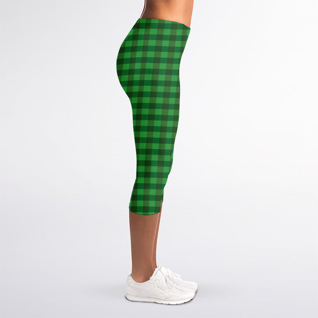 Green Tartan Saint Patrick's Day Print Women's Capri Leggings