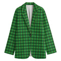 Green Tartan Saint Patrick's Day Print Women's Cotton Blazer