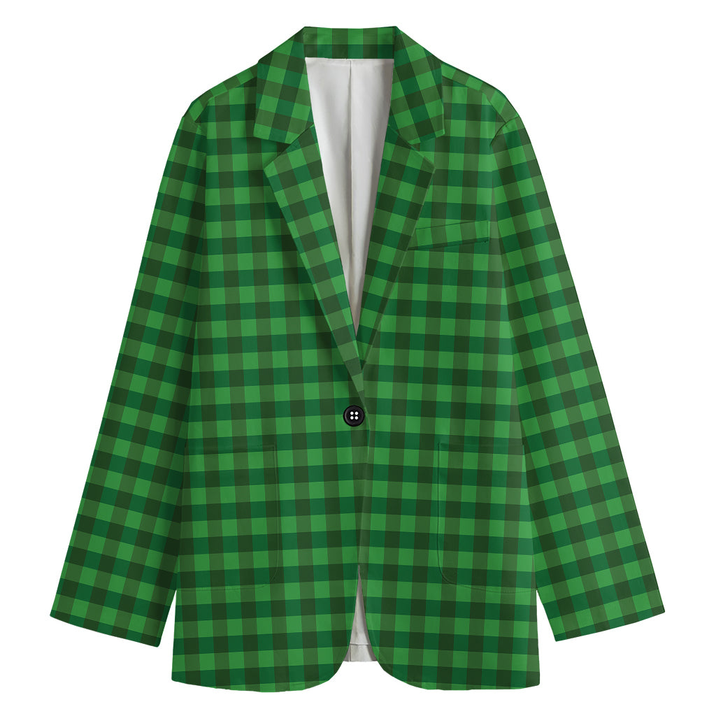 Green Tartan Saint Patrick's Day Print Women's Cotton Blazer