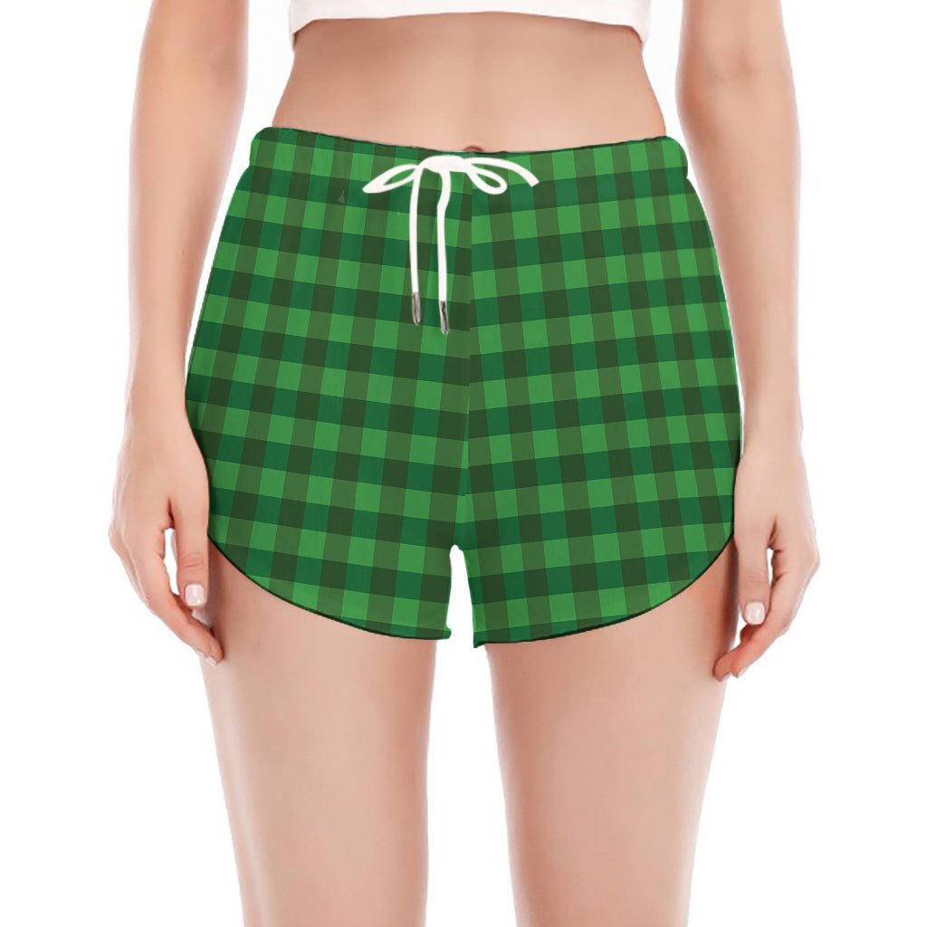 Green Tartan Saint Patrick's Day Print Women's Split Running Shorts