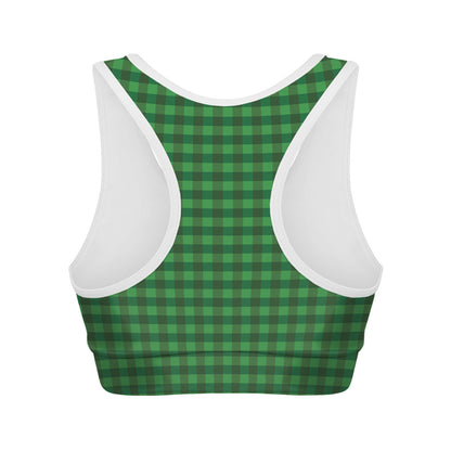 Green Tartan Saint Patrick's Day Print Women's Sports Bra
