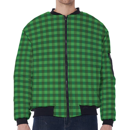 Green Tartan Saint Patrick's Day Print Zip Sleeve Bomber Jacket