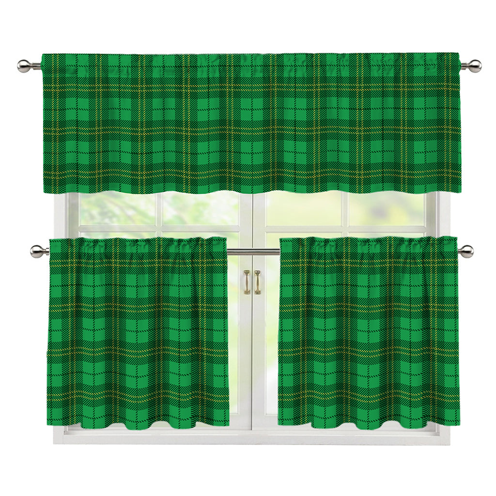Green Tartan St. Patrick's Day Print 3 Piece Kitchen Curtains
