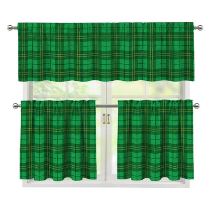Green Tartan St. Patrick's Day Print 3 Piece Kitchen Curtains
