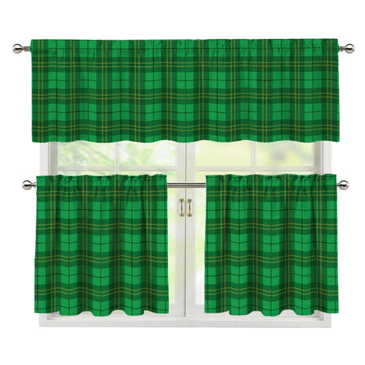 Green Tartan St. Patrick's Day Print 3 Piece Kitchen Curtains