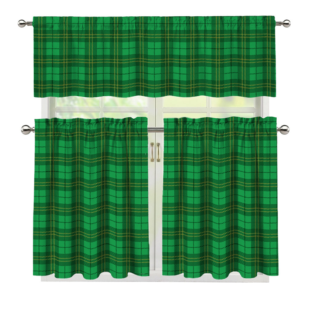 Green Tartan St. Patrick's Day Print 3 Piece Kitchen Curtains
