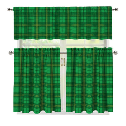 Green Tartan St. Patrick's Day Print 3 Piece Kitchen Curtains
