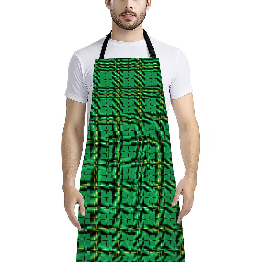Green Tartan St. Patrick's Day Print Bib Apron With Pocket