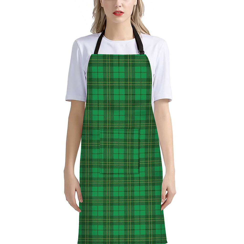 Green Tartan St. Patrick's Day Print Bib Apron With Pocket