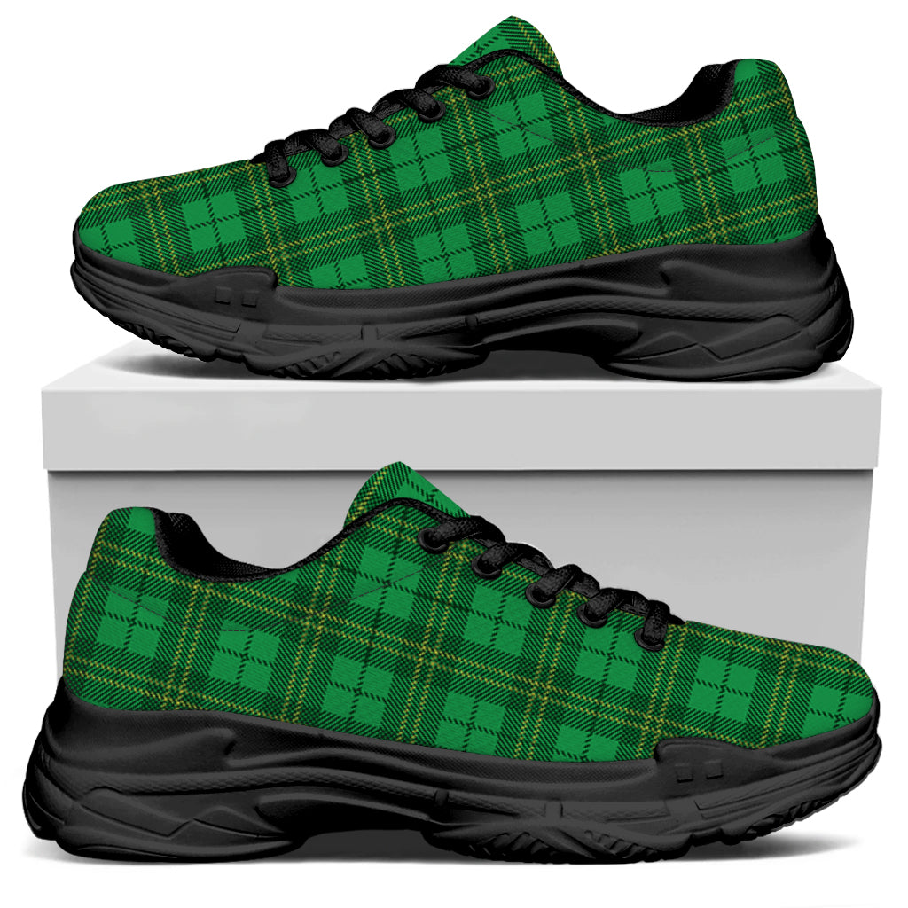 Green Tartan St. Patrick's Day Print Black Chunky Shoes