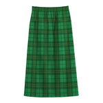 Green Tartan St. Patrick's Day Print Cotton Front Slit Maxi Skirt