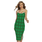 Green Tartan St. Patrick's Day Print Cross Back Cami Dress
