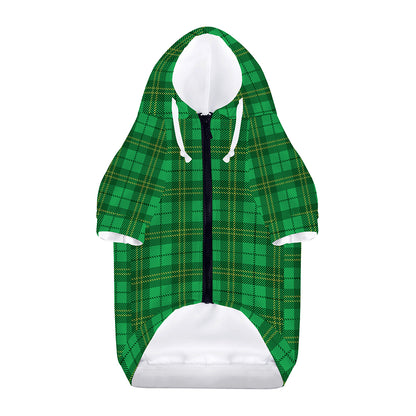 Green Tartan St. Patrick's Day Print Dog Zip Up Hoodie