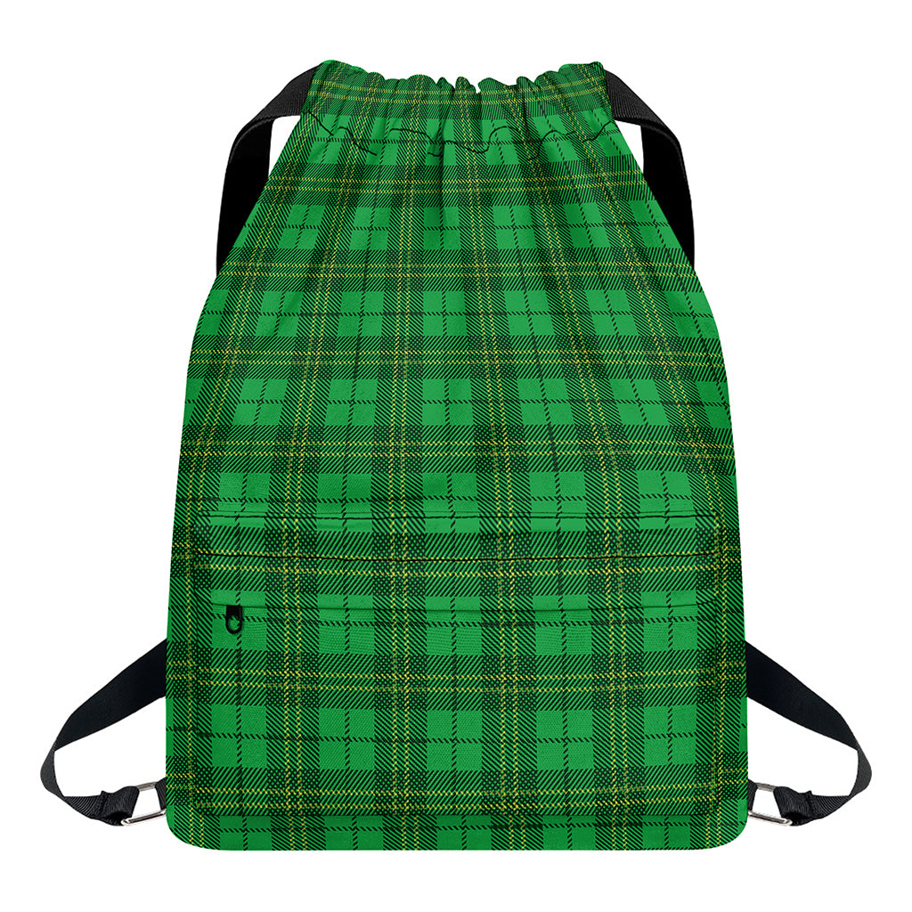 Green Tartan St. Patrick's Day Print Drawstring Backpack