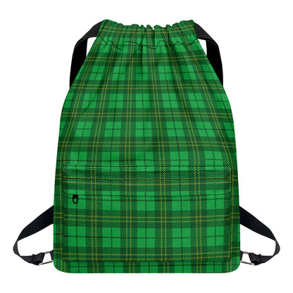 Green Tartan St. Patrick's Day Print Drawstring Backpack