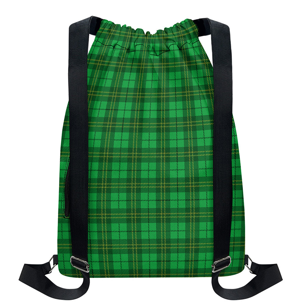 Green Tartan St. Patrick's Day Print Drawstring Backpack