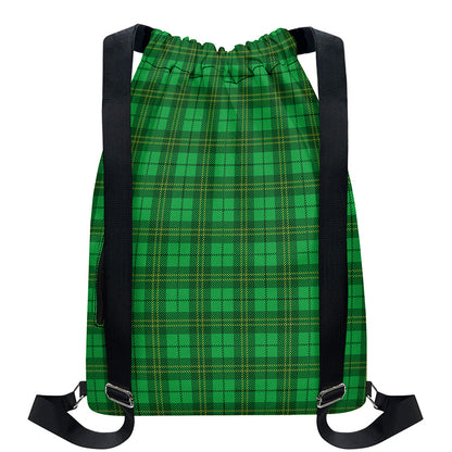 Green Tartan St. Patrick's Day Print Drawstring Backpack
