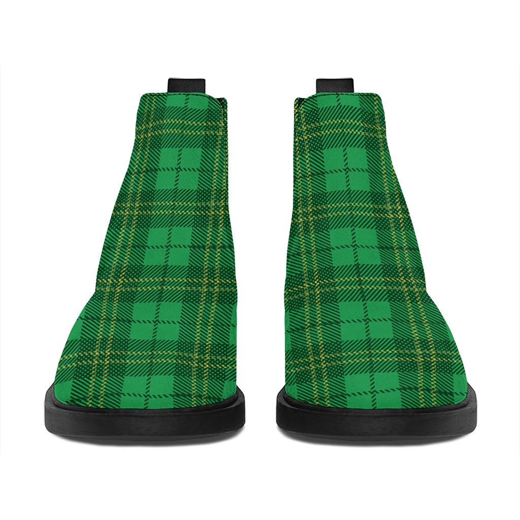 Green Tartan St. Patrick's Day Print Flat Ankle Boots