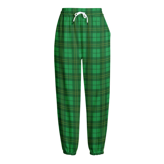 Green Tartan St. Patrick's Day Print Fleece Lined Knit Pants