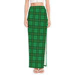 Green Tartan St. Patrick's Day Print High Slit Maxi Skirt