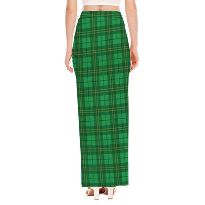 Green Tartan St. Patrick's Day Print High Slit Maxi Skirt