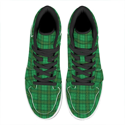 Green Tartan St. Patrick's Day Print High Top Leather Sneakers
