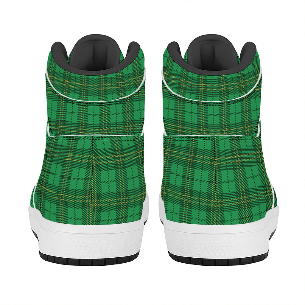 Green Tartan St. Patrick's Day Print High Top Leather Sneakers
