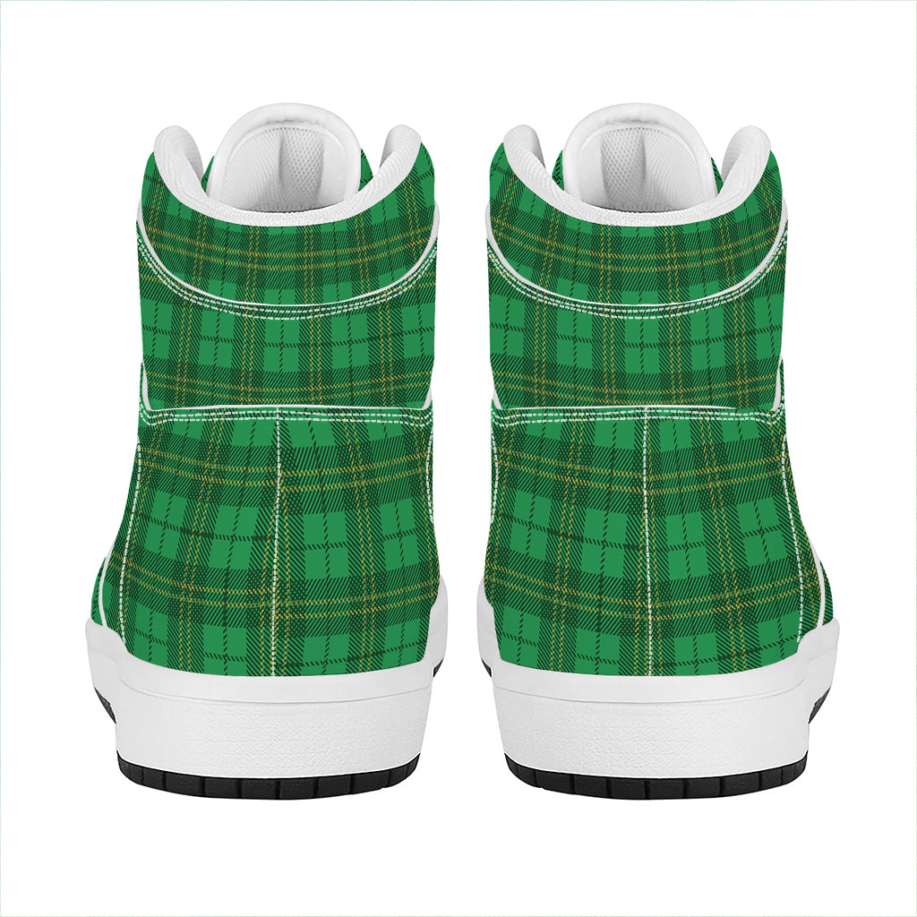 Green Tartan St. Patrick's Day Print High Top Leather Sneakers