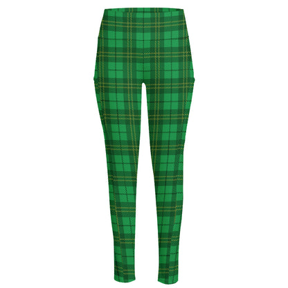 Green Tartan St. Patrick's Day Print High-Waisted Pocket Leggings