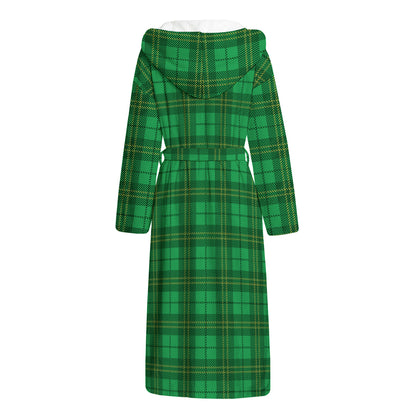 Green Tartan St. Patrick's Day Print Hooded Bathrobe