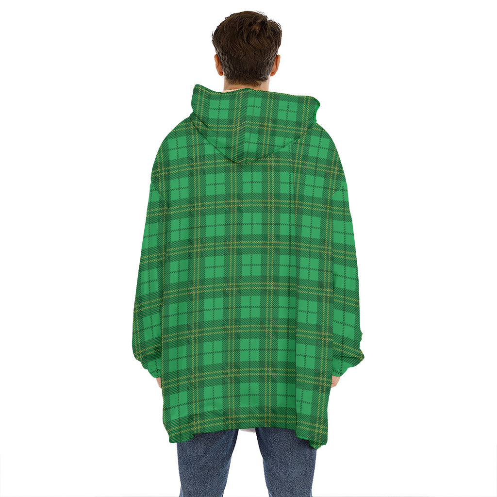 Green Tartan St. Patrick's Day Print Hoodie Blanket
