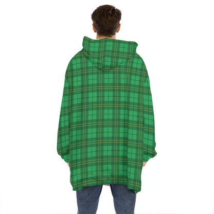 Green Tartan St. Patrick's Day Print Hoodie Blanket