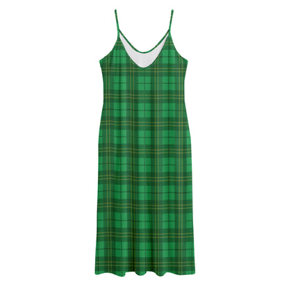 Green Tartan St. Patrick's Day Print Jersey Midi Cami Dress