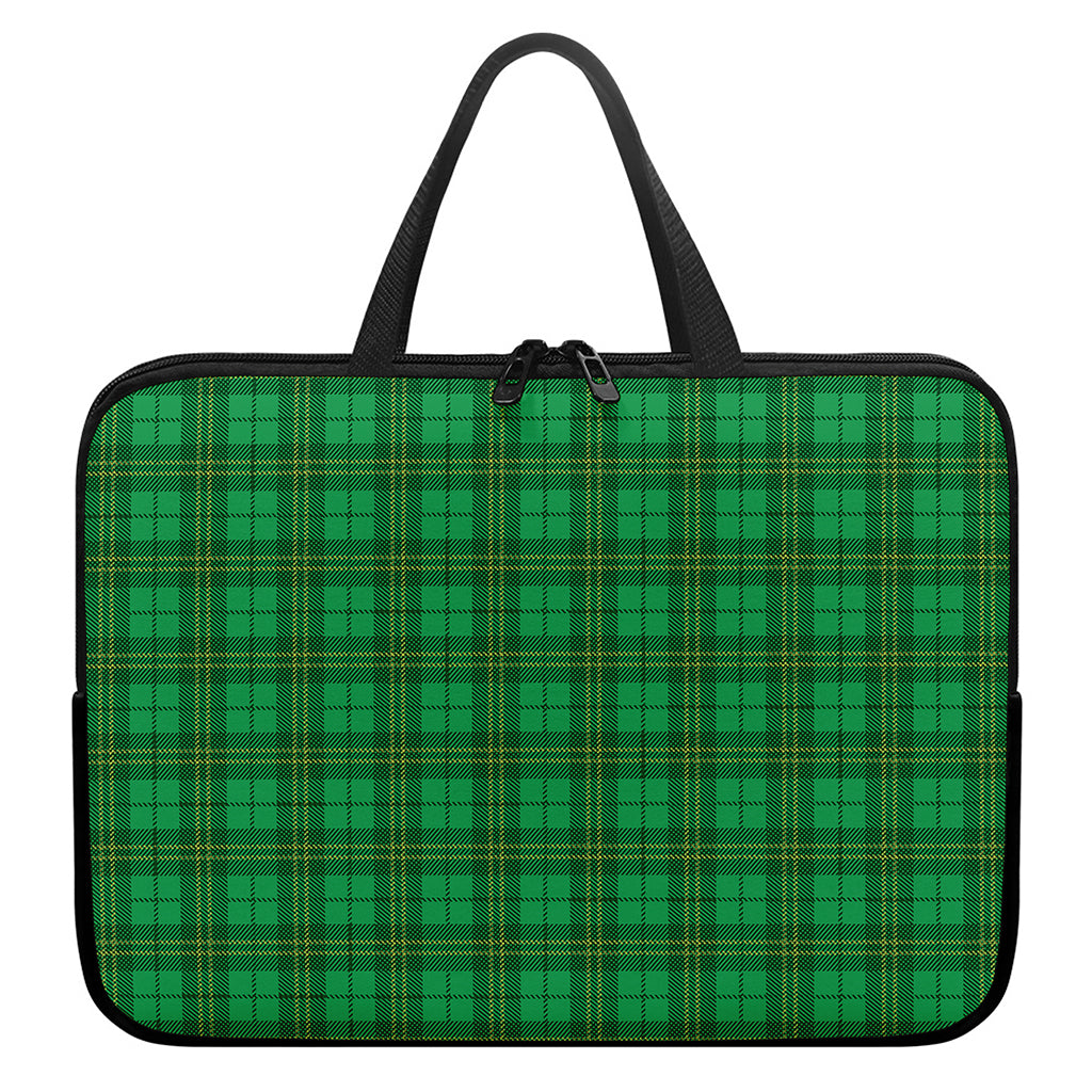 Green Tartan St. Patrick's Day Print Laptop Sleeve With Handle