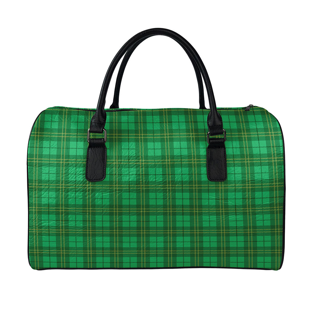 Green Tartan St. Patrick's Day Print Leather Duffle Bag